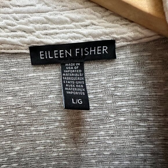 Eileen Fisher Cardigan Ivory Beige Textured Open Front Long Sleeve Pockets Large - Picture 7 of 7